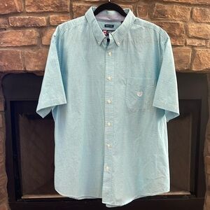 Chaps blue and white plaid button down shirt. Size is XXL